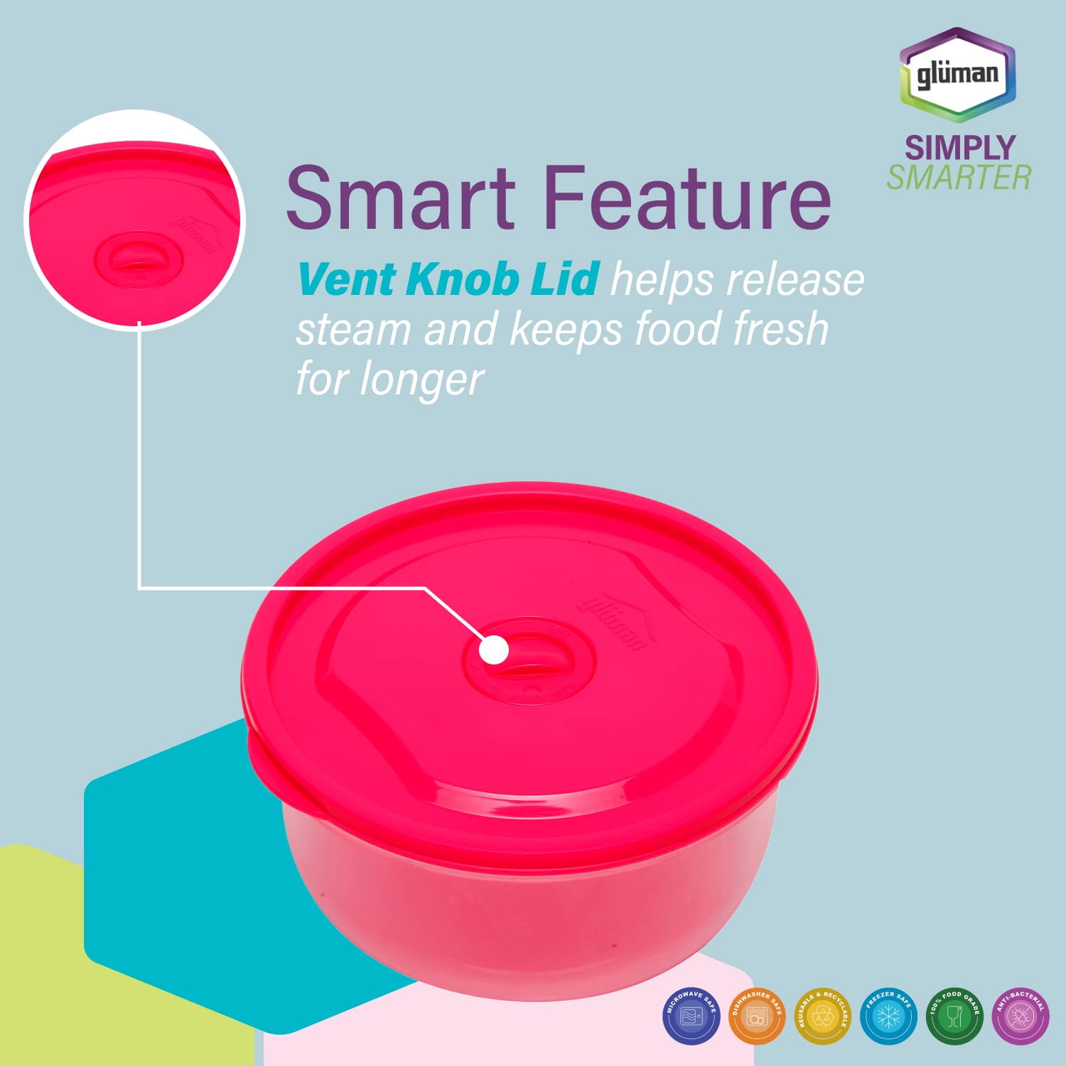 Gluman Microwave Container Set of 4 with Vent Knob for Steam Release | 100% Food Grade | Dishwasher Safe | Freezer Safe | Microw